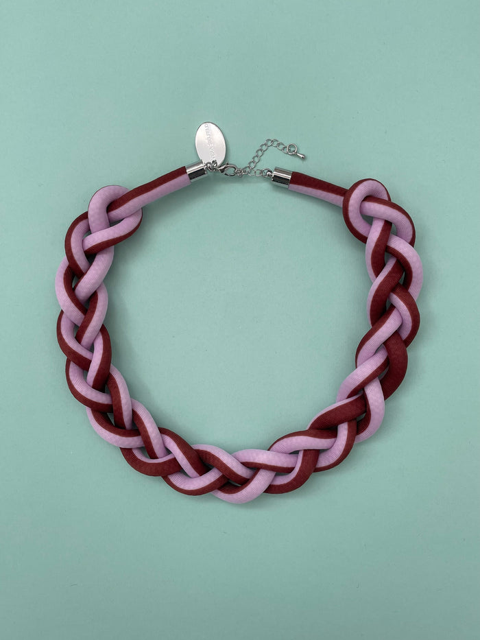 COLLAR TRENZADO rayado lila/café