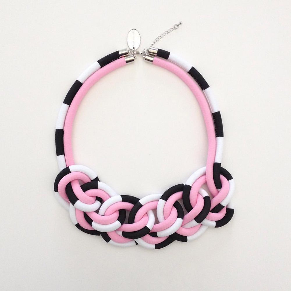 COLLAR CADENA DOBLE rosado/blanco con negro