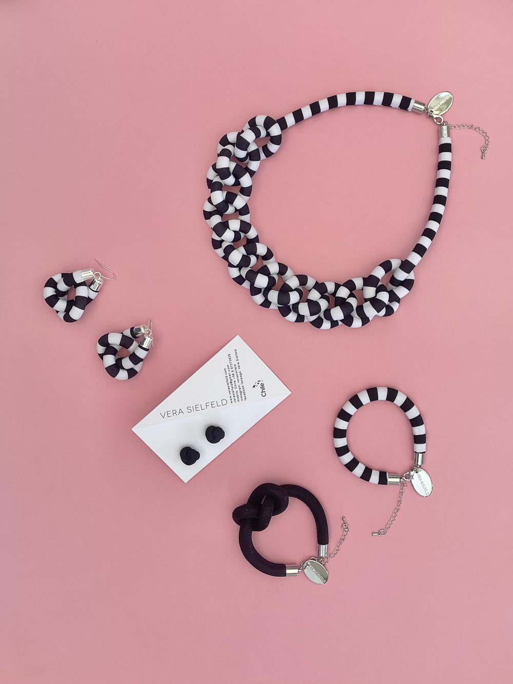 Collar Cadena - rayado blanco y negro