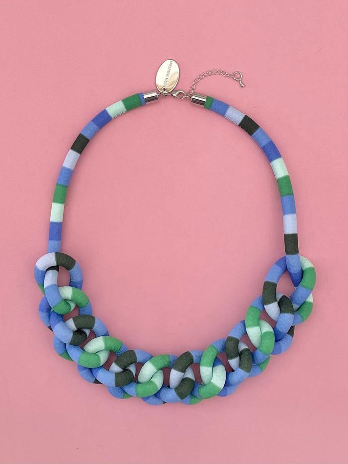 Collar Cadena rayas verdes/azules