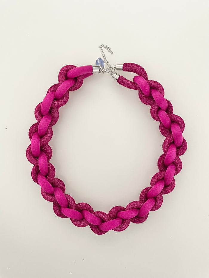 Collar Bicolor Trenzado - magenta/magenta lurex
