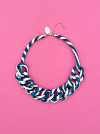 Collar Cadena - rayado azul petróleo / crema