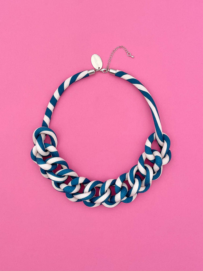 Collar Cadena - rayado azul petróleo / crema