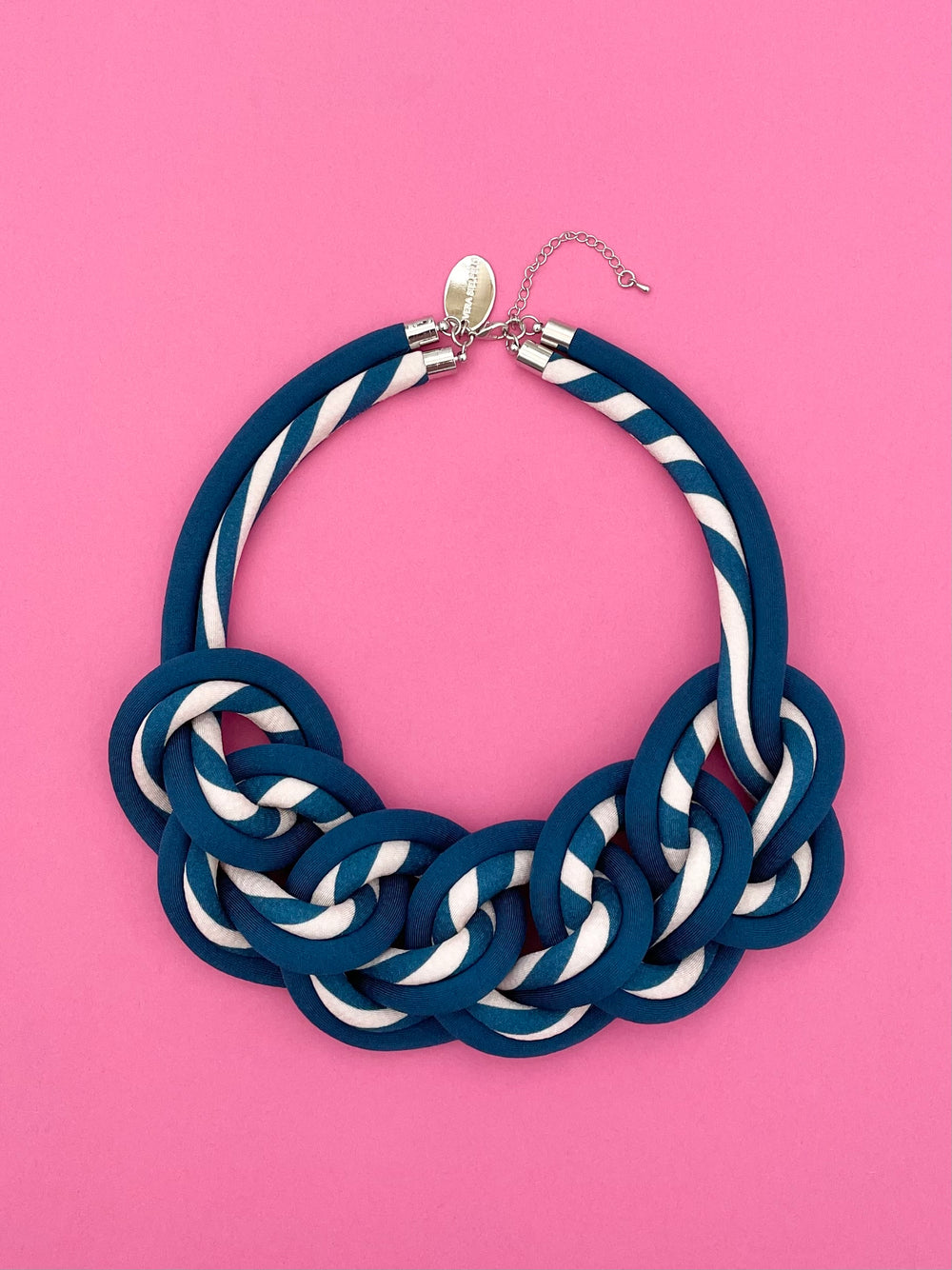 Collar Cadena Doble - rayado azul petróleo / crema