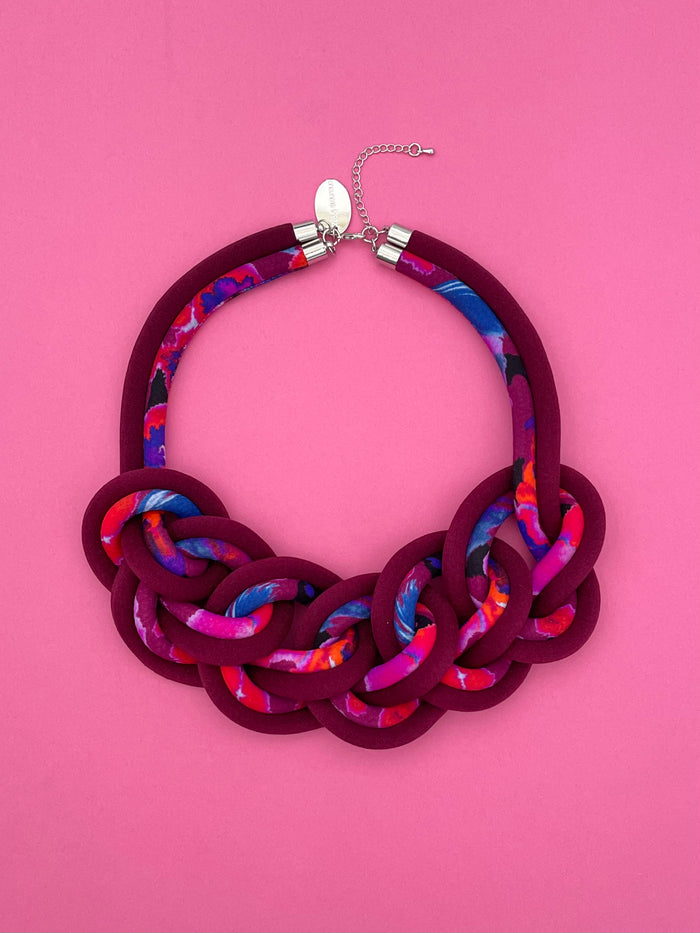 Collar Cadena Doble - multicolor/burdeo