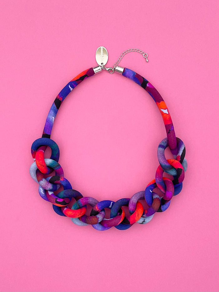 Collar Cadena - multicolor morado/burdeo/rojo