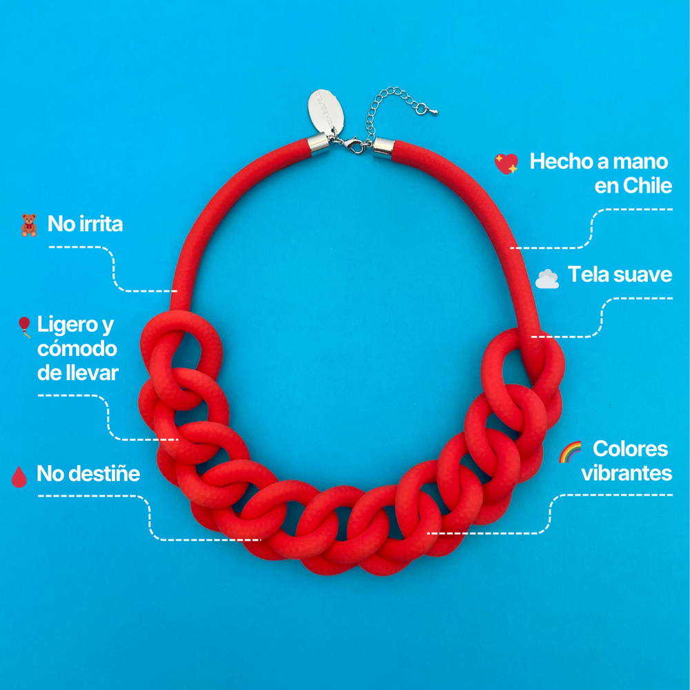 collar cadena rojo de tela tipo gargantilla