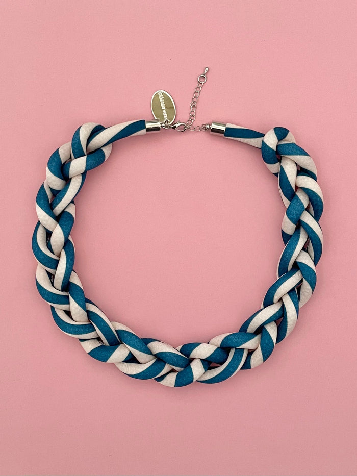 Collar Trenzado - rayado azul petróleo / crema