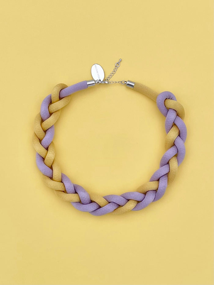 Collar Trenzado - mostaza/lila claro