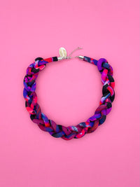 Collar Trenzado - multicolor morado/burdeo/rojo