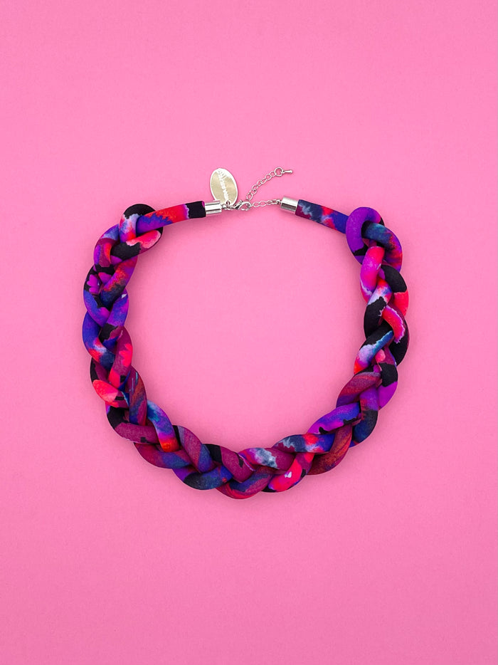 Collar Trenzado - multicolor morado/burdeo/rojo
