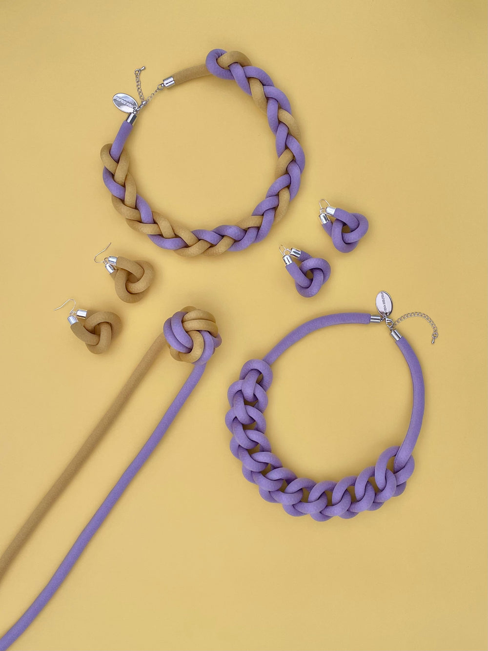 Collar Trenzado - mostaza/lila claro