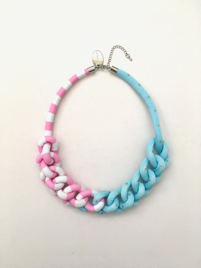 COLLAR CADENA rosado celeste